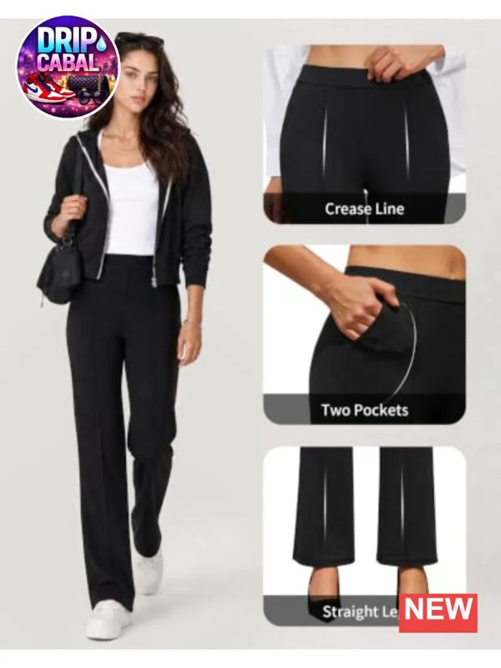 High Waist Straight Leg Work Pants Stretchy Business Casual Slacks